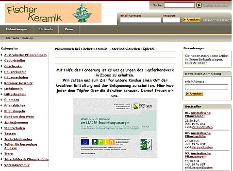 Screenshot der Webseite der Töpferei.